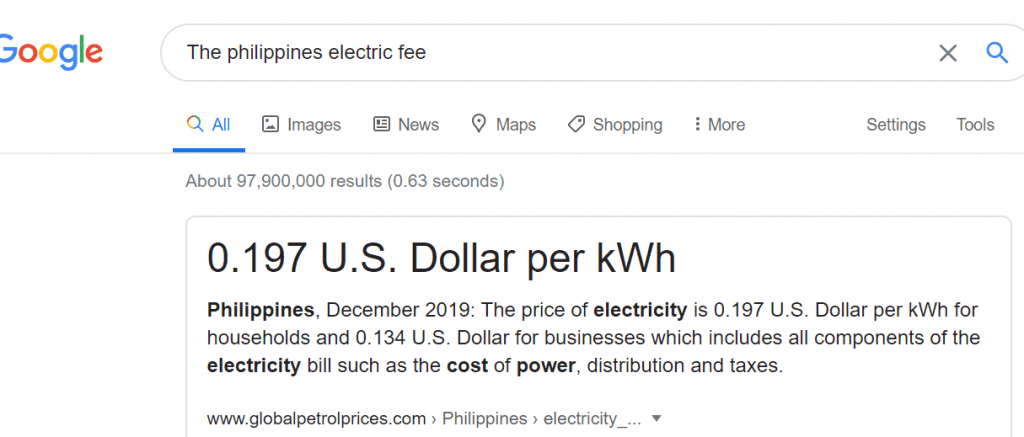 The Philippines electric fee