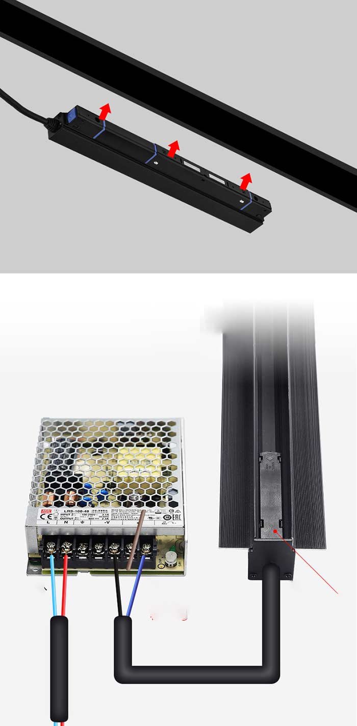 power supply installation of magnetic track lighting