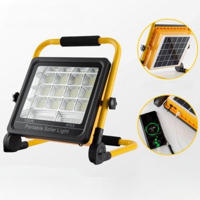 rechargeable led flood light 100w with solar panel backup