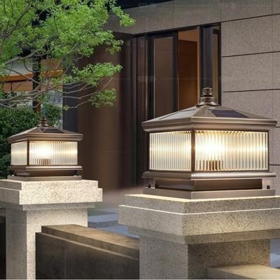 copper glass solar post light