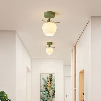 Green glass Rose flower pendant flush mount light