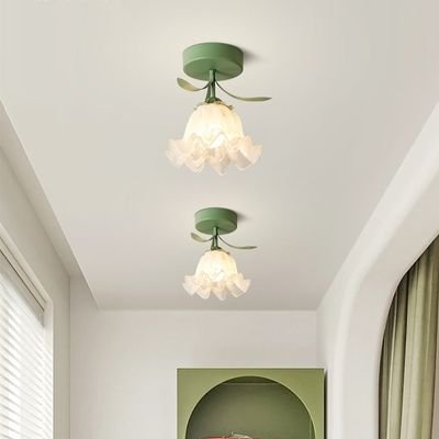 reen glass trumpet flower pendant flush mount light