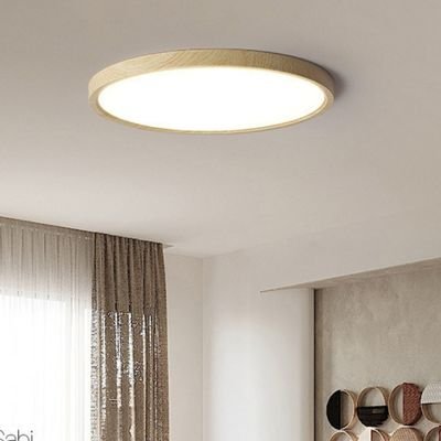 Oak frame bedroom round flat panel ceiling light