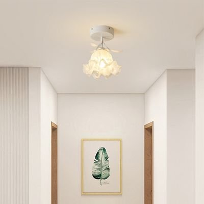 White glass trumpet flower pendant flush mount light